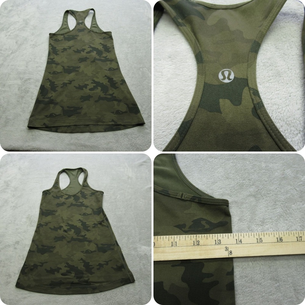 Lululemon Shirt Womens 0? Green Camouflage Scoop Neck Racerback‎ Athletic READ